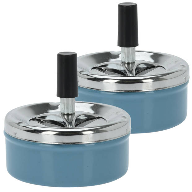 Druk en draai tafel asbak metaal blauw/chrome 9 x 5 cm - Asbakken