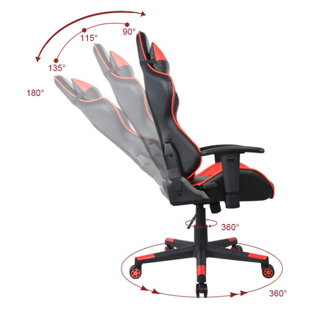 Bureaustoel gamestoel Thomas - racing gaming stijl stoel - ergonomisch - rood zwart