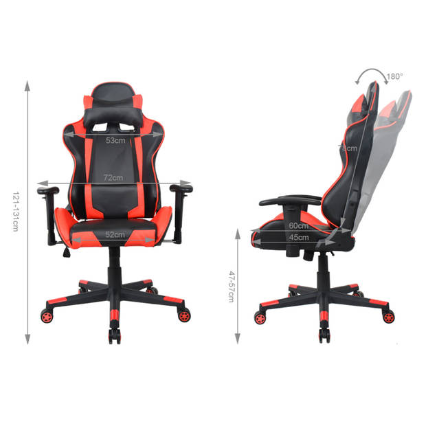 Bureaustoel gamestoel Thomas - racing gaming stijl stoel - ergonomisch - rood zwart