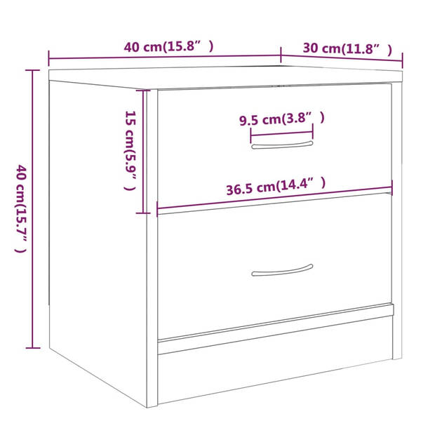 vidaXL Nachtkastjes 2 st 40x30x40 cm bewerkt hout bruineikenkleurig