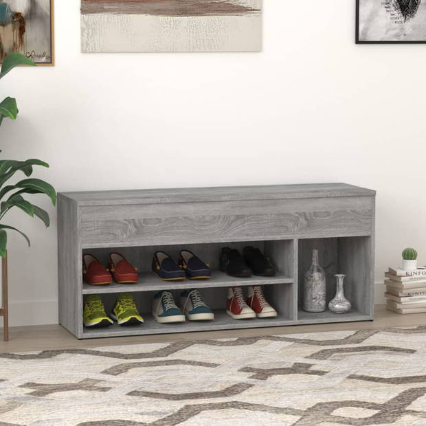 The Living Store Schoenenbank - Trendy - Opbergbank - Afmeting 105 x 30 x 45 cm - Kleur Grijs Sonoma Eiken