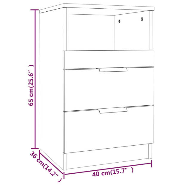 The Living Store Nachttafel - bruineiken - 40 x 36 x 65 cm - 2 lades - gemaakt van bewerkt hout