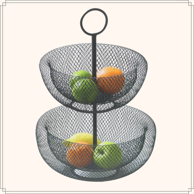 OTIX Fruitschaal - Fruit Etagere - Zwart - Etagere - Fruitmand - 2 Lagen - Metaal