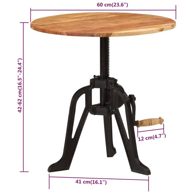 vidaXL Bijzettafel 60x(42-62) cm massief acaciahout en gietijzer