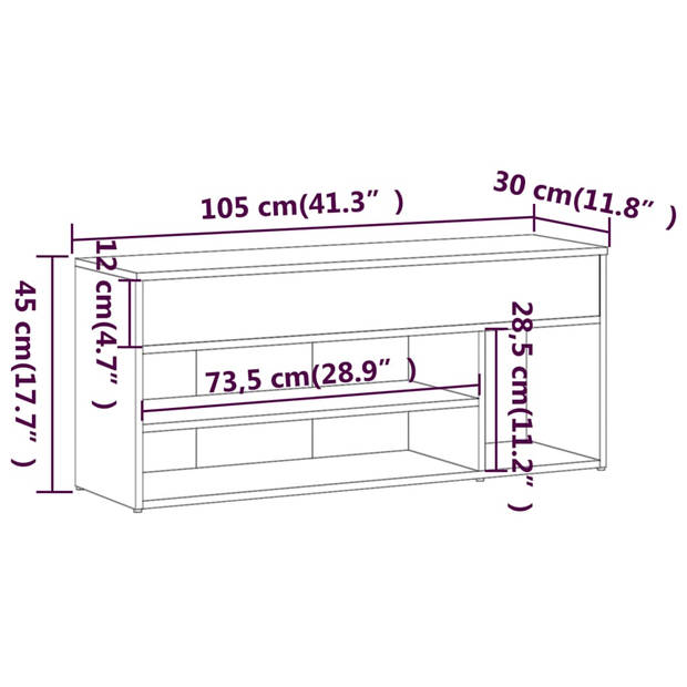 vidaXL Schoenenbank 105x30x45 cm bewerkt hout bruin eikenkleur