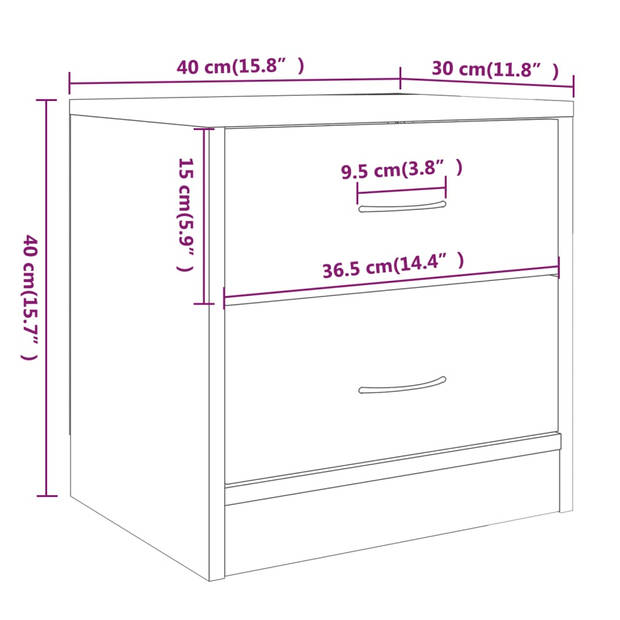 vidaXL Nachtkastjes 2 st 40x30x40 cm bewerkt hout gerookt eikenkleurig