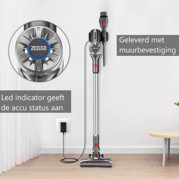 Steelstofzuiger draadloos 200Watt met 4 verschillende opzetstukken (draadloze stofzuiger) van Zedar