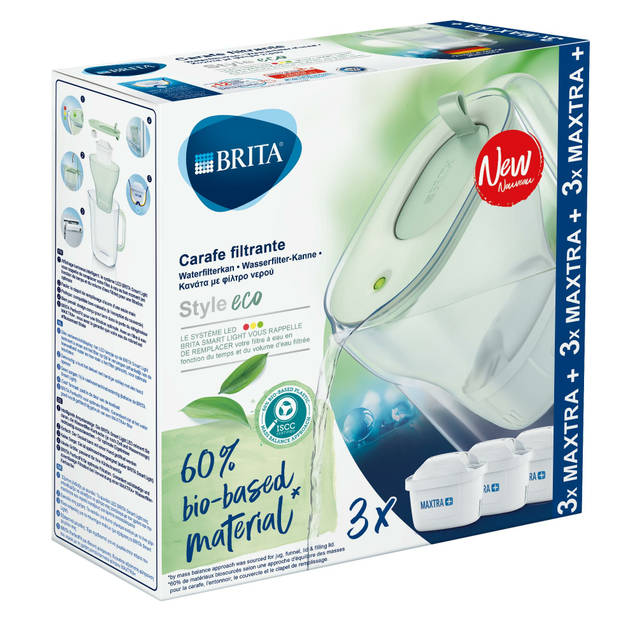 BRITA - Waterfilterkan Style Eco Cool - Groen - 2,4l + 3 MAXTRA+ Waterfilterpatronen - Voordeelverpakking