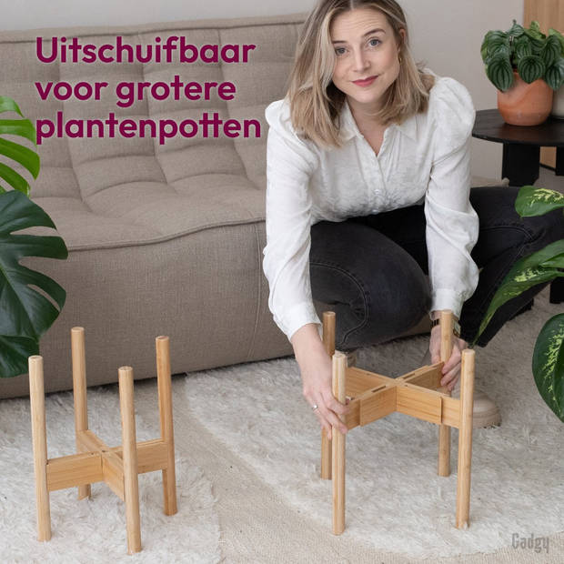 Gadgy Bamboe Plantenstandaard - 2 st - Plantentafel - Plantenrekje voor binnen - Uitschuifbaar - Hout - Ø 20 tot 30 cm
