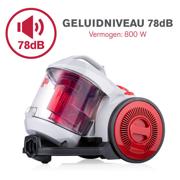 Dirt Devil Stofzuiger zonder Zak - DD2503 - 800W - HEPA 12 Filter - Bereik van 7,5M - 4,3KG - Grijs/Rood