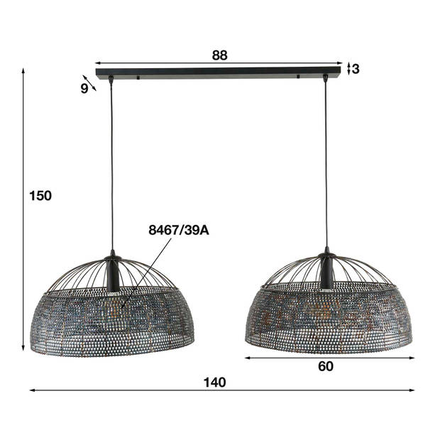 Hoyz - Hanglamp 2L armor Ø60 / Zwart bruin