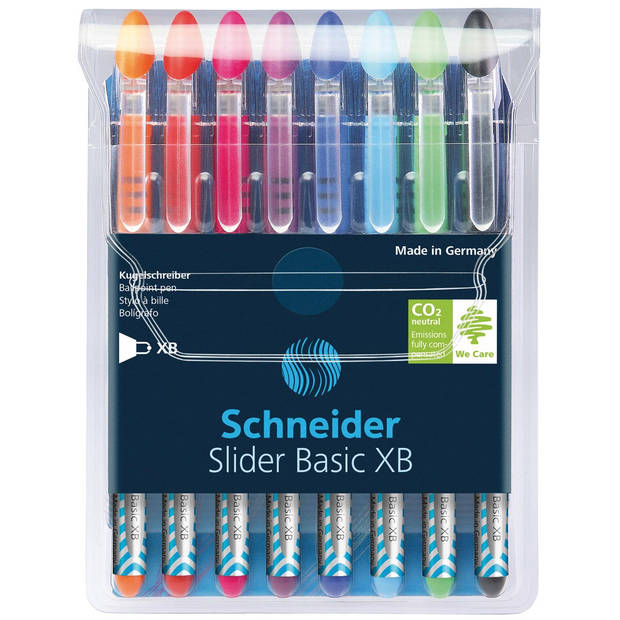 Schneider Balpen Slider Basic XB, etui van 8 stuks in geassorteerde kleuren