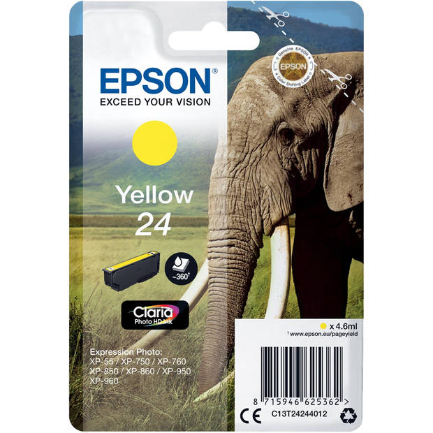 Epson inktcartridge 24, 360 pagina's, OEM C13T24244012, geel