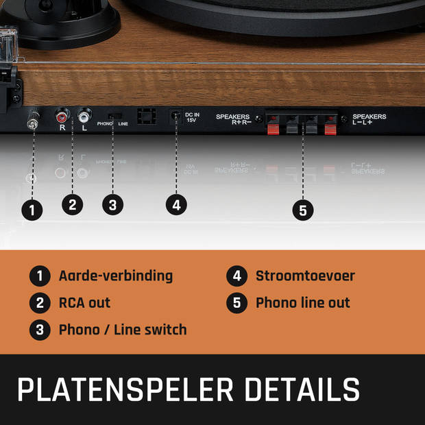 Platenspeler met ingebouwde versterker en Bluetooth® plus 2 externe speakers Lenco Hout