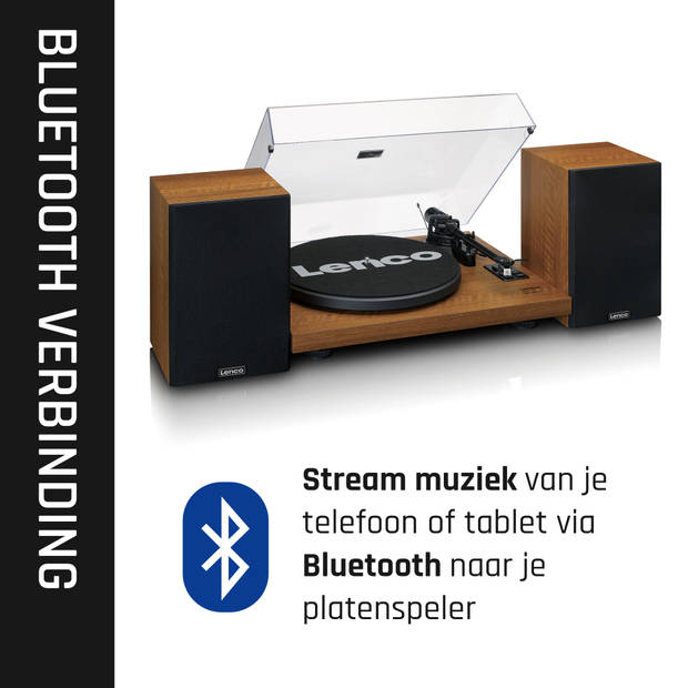 Platenspeler met ingebouwde versterker en Bluetooth® plus 2 externe speakers Lenco Hout