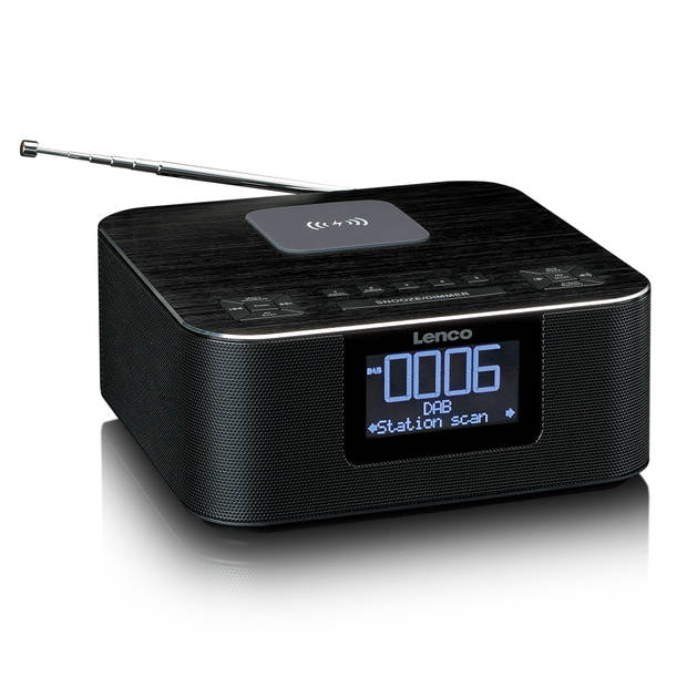 DAB+/ FM-wekkerradio met Bluetooth® en draadloos opladen Lenco Zwart