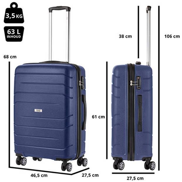 TravelZ Big Bars 68cm Middenmaat Reiskoffer 63Ltr met TSA-slot Blauw