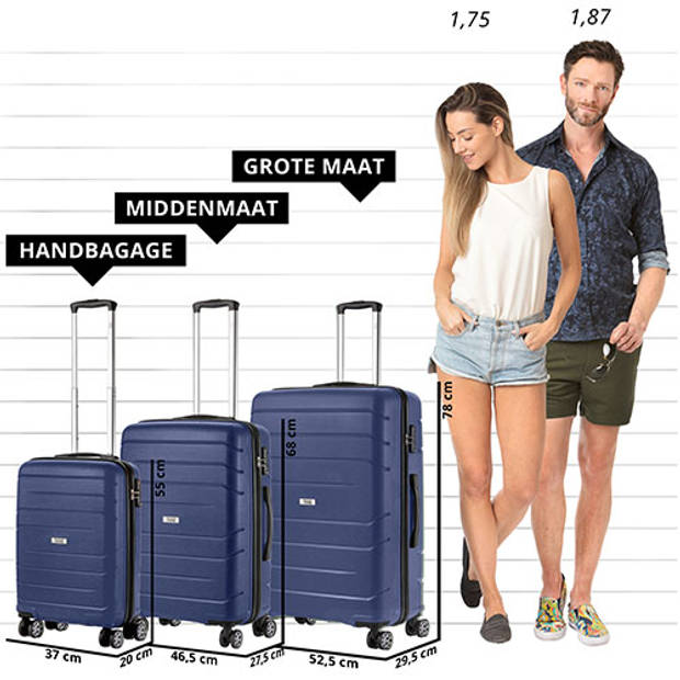 TravelZ Big Bars Kofferset 3-delig met TSA-slot - Blauw