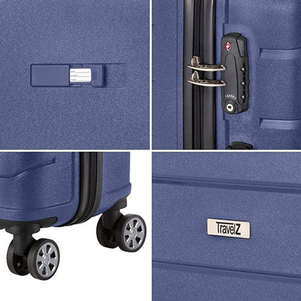 TravelZ Big Bars Handbagage 55cm Koffer 35 Ltr TSA Blauw