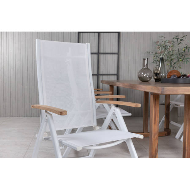 Erica tuinmeubelset tafel 100x214cm en 6 stoel L5pos Panama wit, naturel.