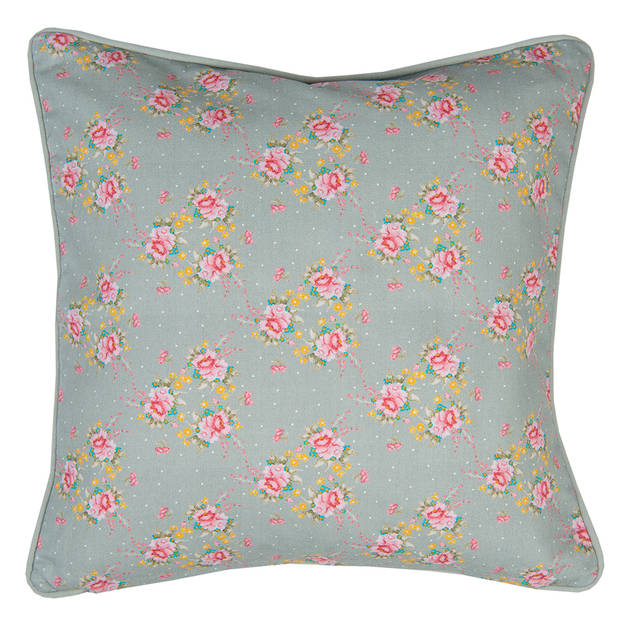 Clayre & Eef Kussenhoes 40x40 cm Groen Katoen Vierkant Bloemen Sierkussenhoes Groen Sierkussenhoes