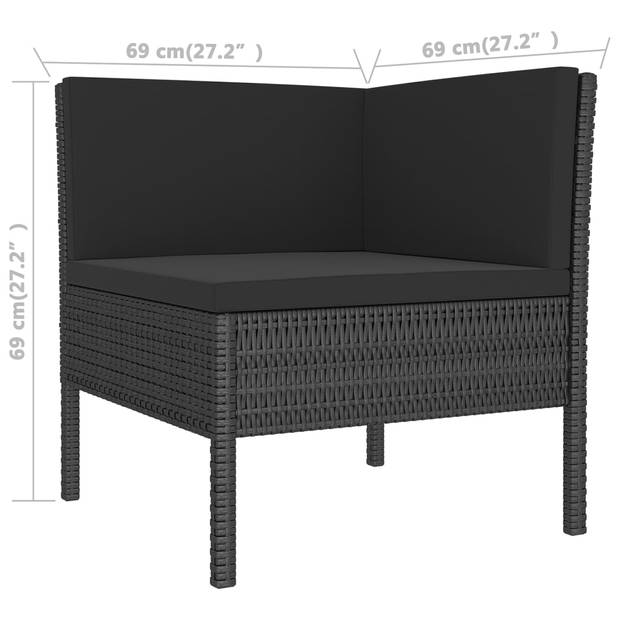 The Living Store Loungeset Modular - Zwart - PE-rattan - gepoedercoat staal en stof (100% polyester) - Middenbank- 57