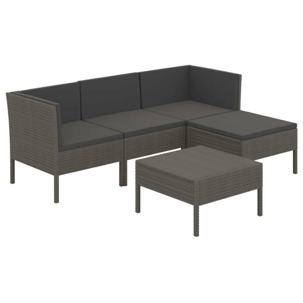 vidaXL 5-delige Loungeset met kussens poly rattan grijs