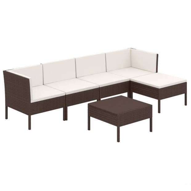 vidaXL 6-delige Loungeset met kussens poly rattan bruin