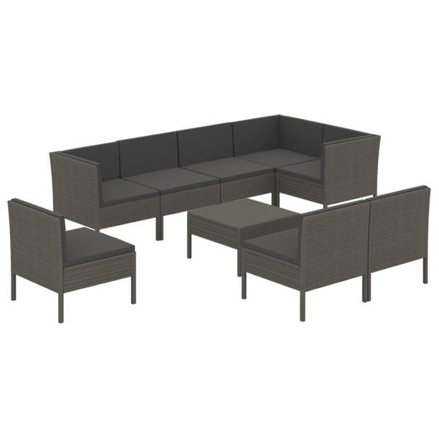 vidaXL 9-delige Loungeset met kussens poly rattan grijs