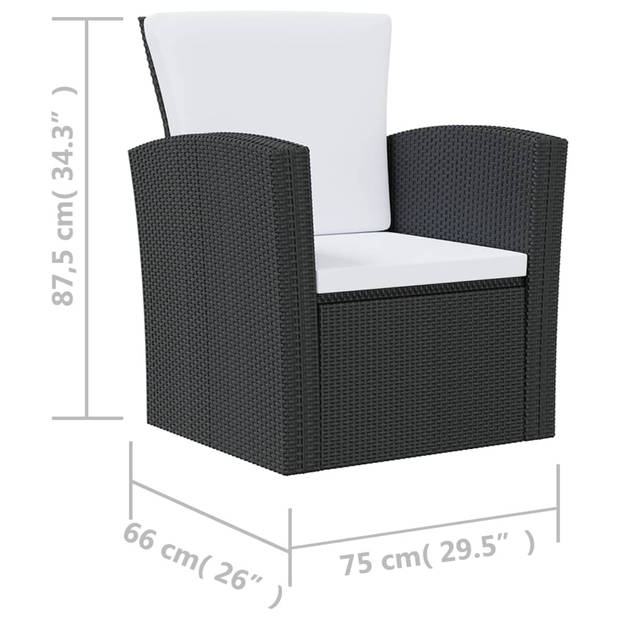 vidaXL 16-delige Loungeset met kussens poly rattan zwart