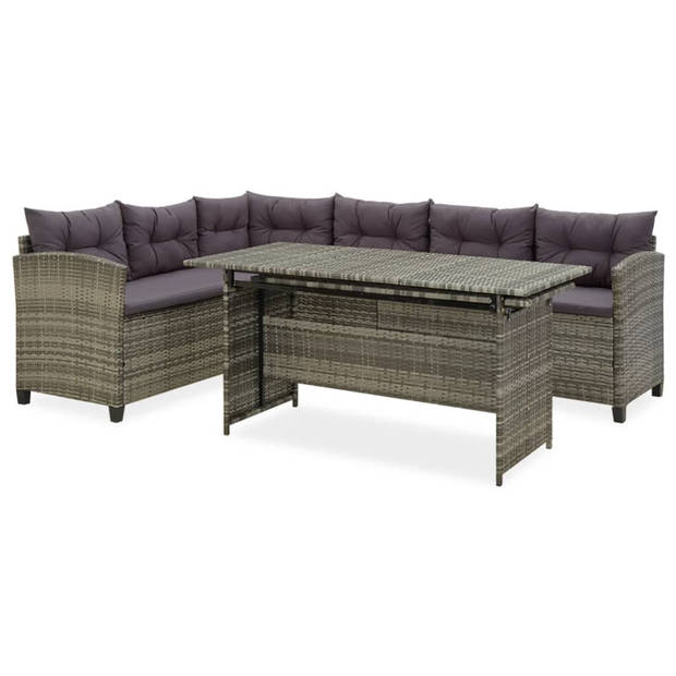 vidaXL 2-delige Loungeset met kussens poly rattan grijs