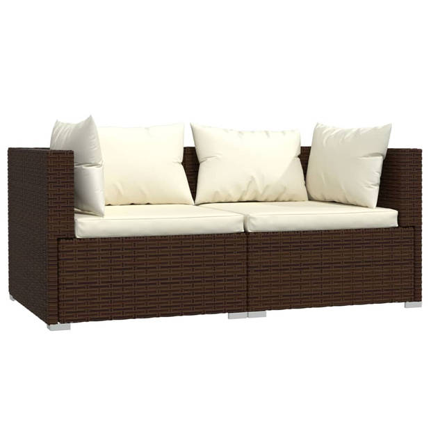 vidaXL 3-delige Loungeset met kussens poly rattan bruin