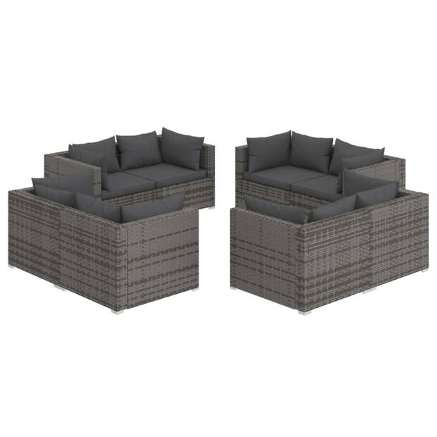 vidaXL 8-delige Loungeset met kussens poly rattan grijs