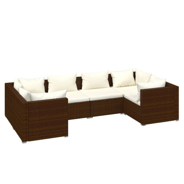 vidaXL 6-delige Loungeset met kussens poly rattan bruin