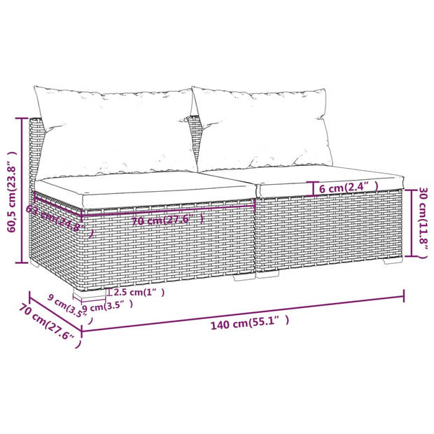 vidaXL 2-delige Loungeset met kussens poly rattan bruin