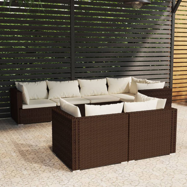 vidaXL 7-delige Loungeset met kussens poly rattan bruin