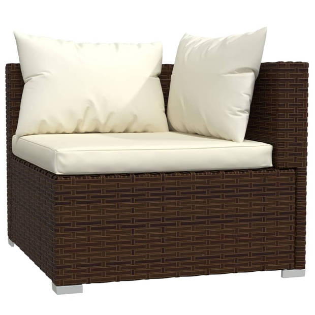 The Living Store Lounge set - Poly rattan - Bruin - Hoekbank en middenbank - 70x70x60.5 cm - Comfortabele kussens