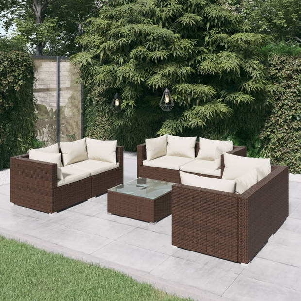 vidaXL 7-delige Loungeset met kussens poly rattan bruin