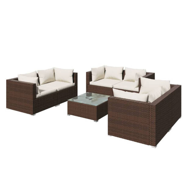 vidaXL 7-delige Loungeset met kussens poly rattan bruin