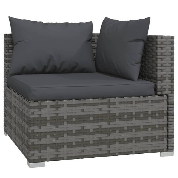 The Living Store Loungeset Grijs - Poly rattan - Waterbestendig - Modulair design - Comfortabele kussens