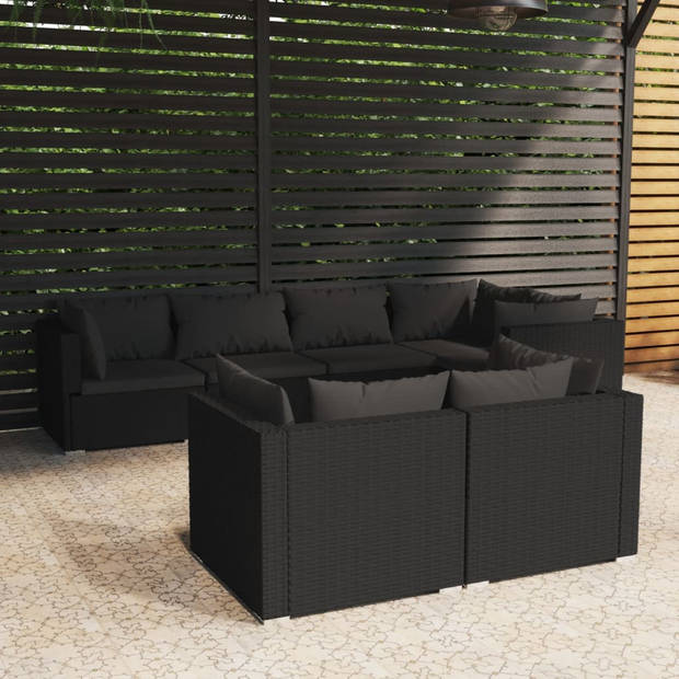 vidaXL 7-delige Loungeset met kussens poly rattan zwart