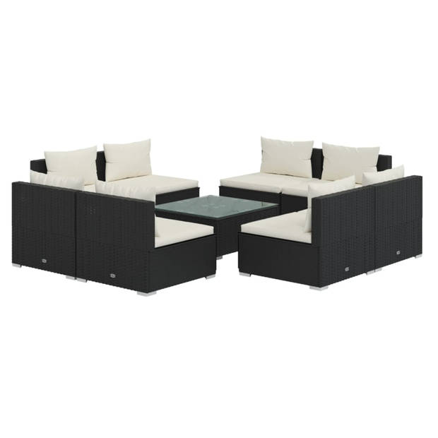 vidaXL 9-delige Loungeset met kussens poly rattan zwart