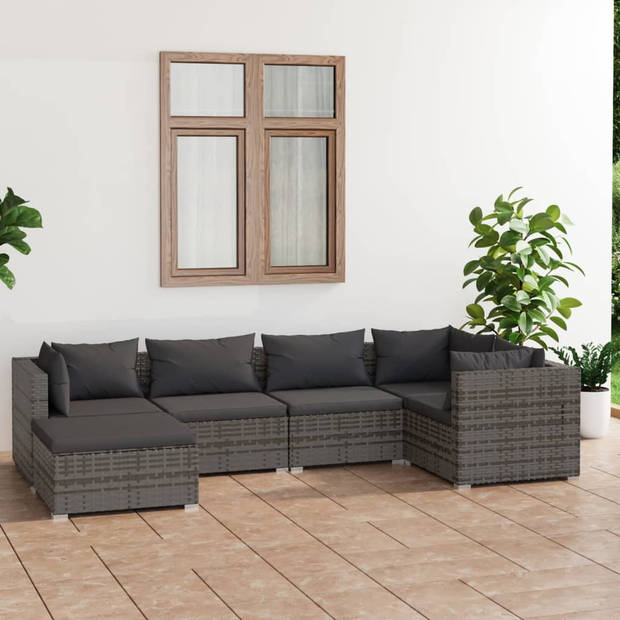 vidaXL 6-delige Loungeset met kussens poly rattan grijs