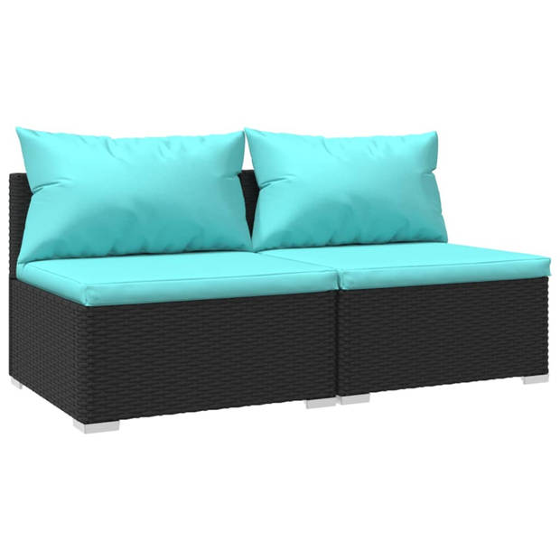 vidaXL 2-delige Loungeset met kussens poly rattan zwart