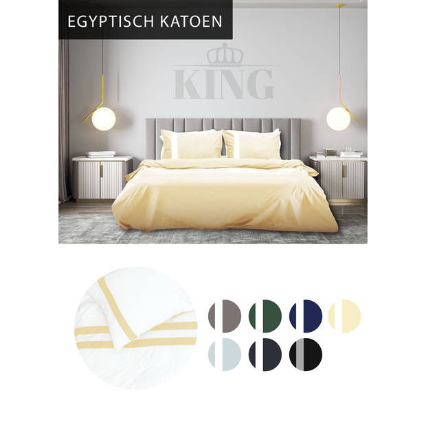 Luxe dekbedovertrek stripe - Egyptisch percal katoen -140x200/220 - lichtgeel/wit