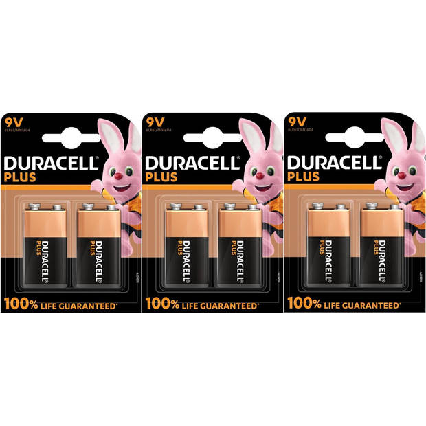 Duracell Plus Alkaline 9V batterijen - 6 stuks