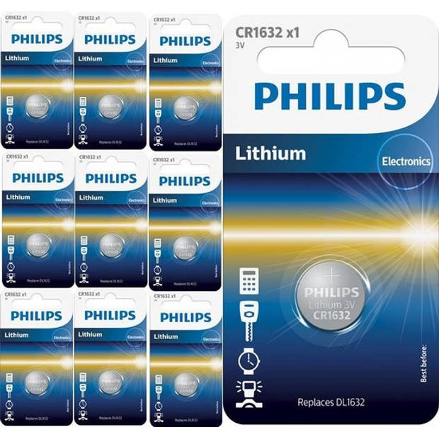 10 Stuks (10 Blister ) Philips CR1632 3v lithium knoopcelbatterij