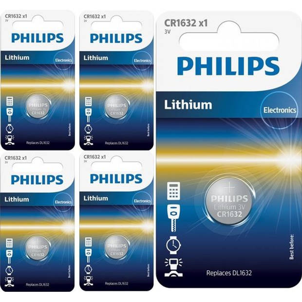 5 Stuks - Philips CR1632 3v lithium knoopcelbatterij