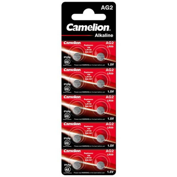 Camelion Alkaline knoopcelbatterij AG2 / LR59, 1,5 Volt, 0% HG - 10 stuks