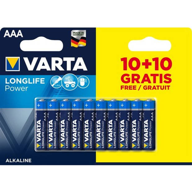 Varta - Varta Longlife Power AAA Alkaline Batterijen 20 Stuks - 30 Dagen Niet Goed Geld Terug